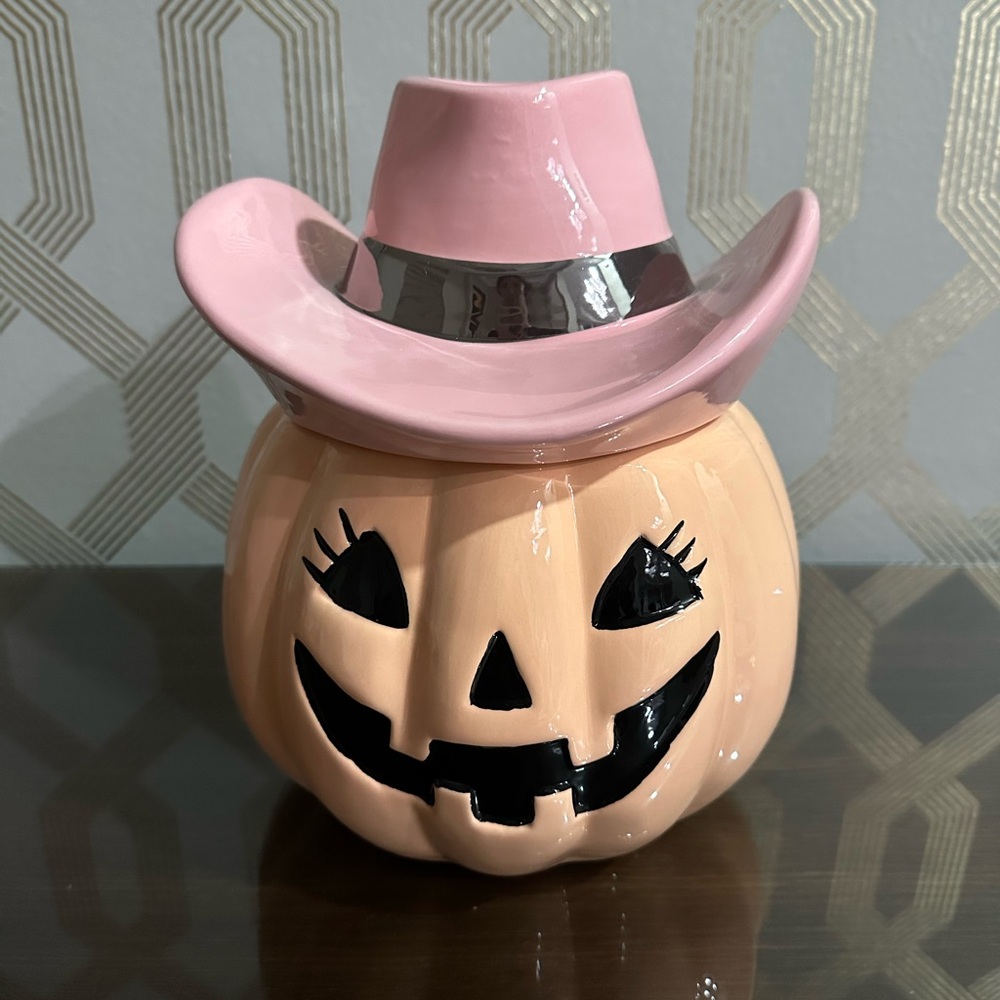 Pumpkin cowgirl cookie jar